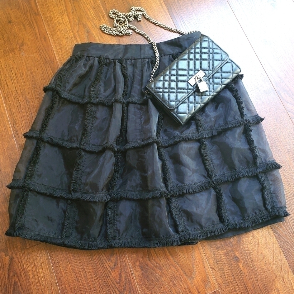 Do+be Black Square Fringe Mini Skirt